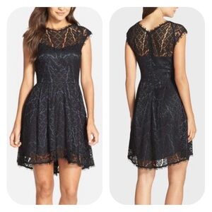 Adelyn Rae S black lace over navy fit & flare dress